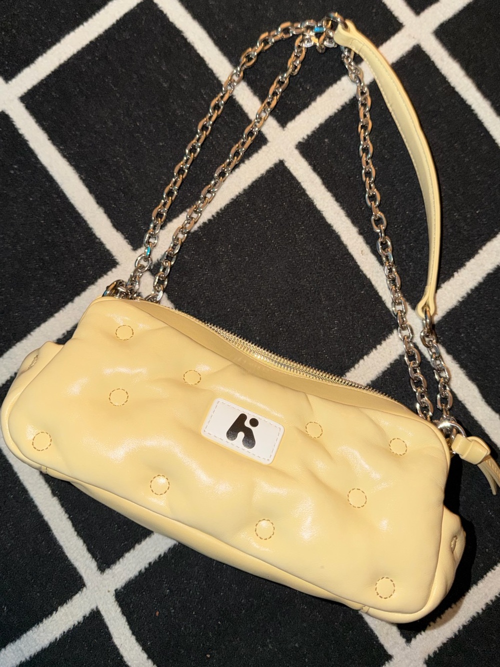 Karak Yellow Quilted Chain-Handle Shoulder Bag Silver Chain - Picture 4 of 10